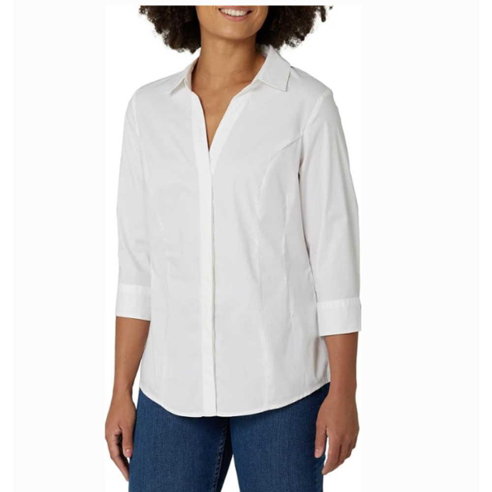 Riders by Lee Indigo Women's Easy Care ¾ Sleeve Woven Shirt White Size L 10635